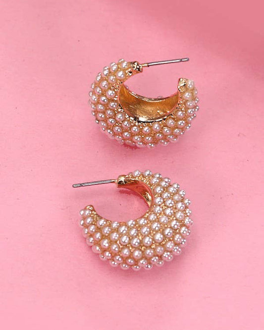 Pearl Moon Huggie Hoop