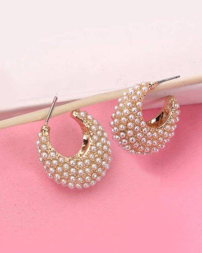 Pearl Moon Huggie Hoop