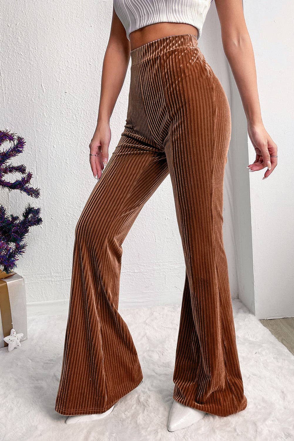 Chestnut Corduroy Flare Pants