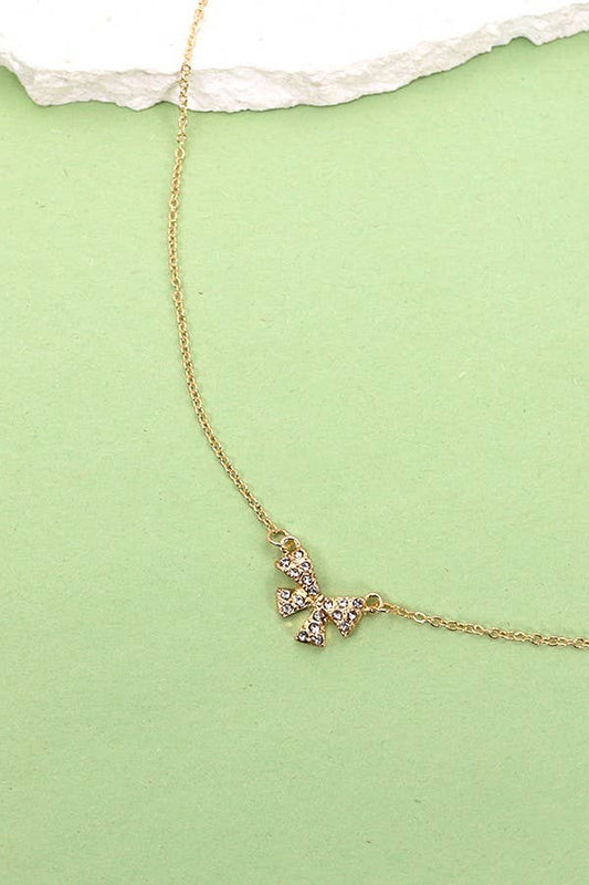 Rhinestone Bow Necklace