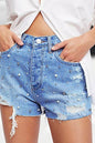 Rhinestone Pearl Studded Ripped Denim Shorts